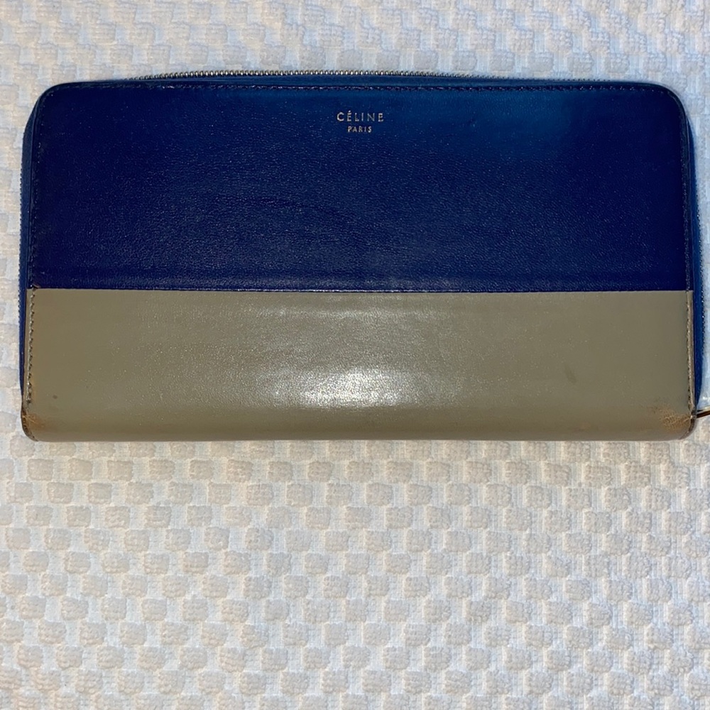 Celine Long Zip Around Wallet BiColor Blue Gray